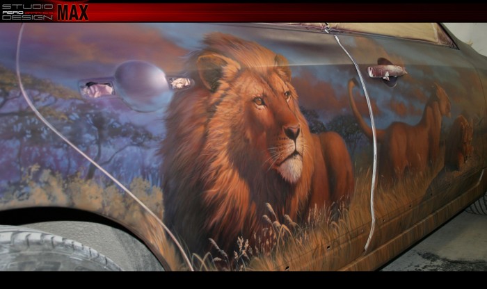 Аэрография на Nissan Teana (Ниссан Теана), аэрография львы, африка, аэрография львица, аэрография львенок, прайд львов